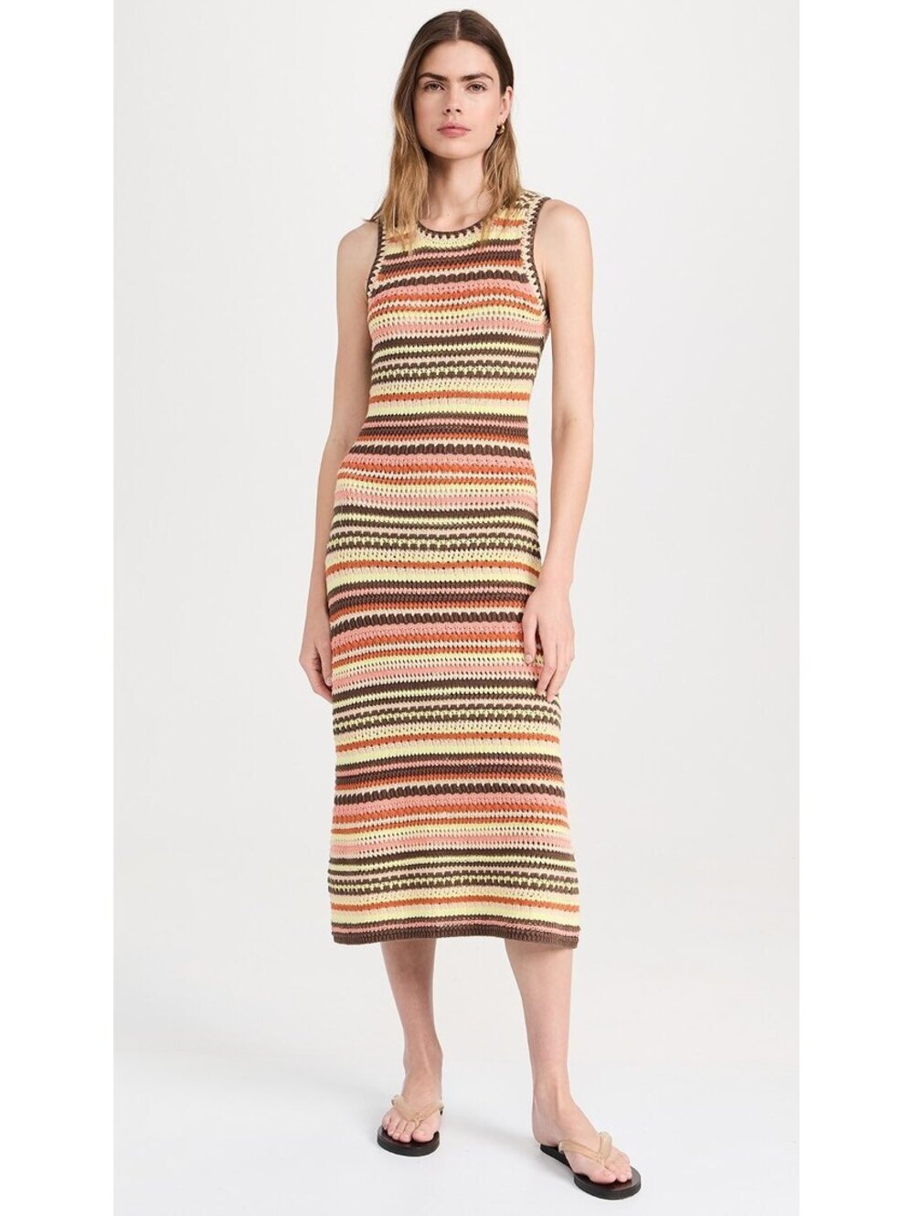 RAILS Coco Dress Tropical Crochet Striped Knit Midi XL